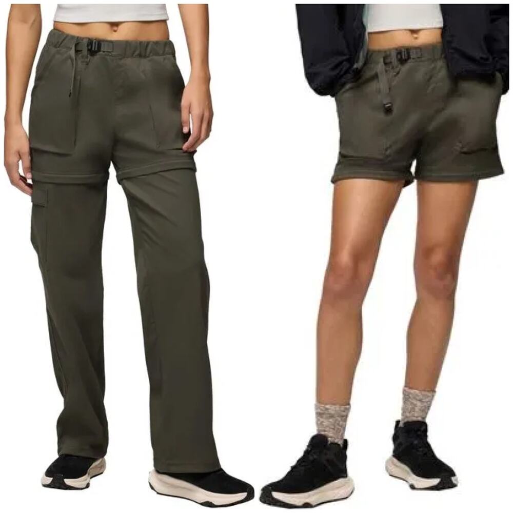 Prana Stretch Zion Convertible Pant Women's XL Spruce Elastic Waist Zip-Off Legs